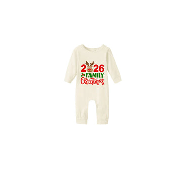 Beige Christmas Pattern Print Christmas Pajamas Set With 2026 Christmas Slogan Print