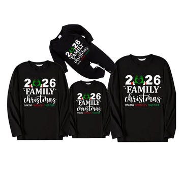 "2026 Family Christmas" Letter And Heart Pattern Black Long Sleeve Top