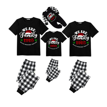 2026 Merry Christmas Family Pajamas Set - Black Top Black and White Plaid Pants White Text Graphic