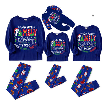 We Are Family Christmas 2026 Making Memories Family Pajamas Set - Blue Top, Blue Pants, Blue Christmas Cartoon Sleeves