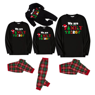 "We Are Family 2026" Coloful Text Pattern Black Long Sleeve Top