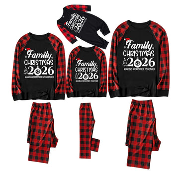 "Family Christmas 2026" Text Print Black & Red Plaid Family Matching Pajamas