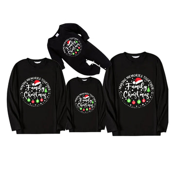"Making Memories Together Family Christmas 2026" Circle Colorful Text Pattern Black Long Sleeve Top