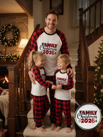 Two Piece Set Family Matching Christmas Pajamas Family Christmas 2026 Plaid Letter Tree Print Raglan Top Red Black Plaid Long Pants Sleepwear Holiday Loungewear