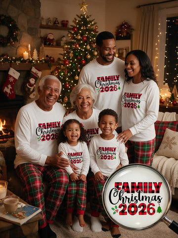 Family Matching 2026 Christmas Pajama Set | Soft 2-Piece Outfit with "Family Christmas 2026" Plaid Letter Print & Red Green Plaid Pants With Pockets
