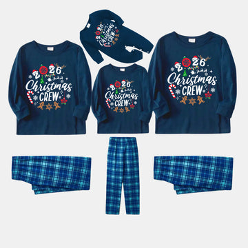 2026 Christmas Crew Making Memories Together Text Print Blue Long Sleeve Top With Blue Plaid Family Matching Pajamas