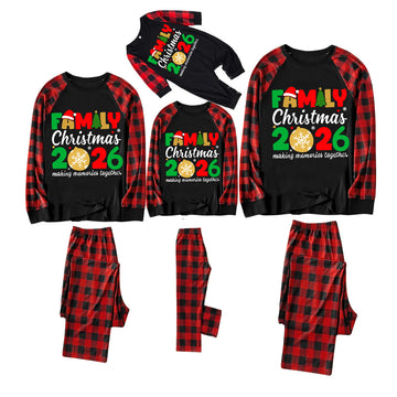 Cute "Family Christmas 2026" Text Print Black & Red Plaid Family Matching Pajamas