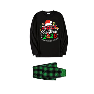 "Making Memories Together Christmas 2026" Print Black and Green Plaid Pants Couple Matching Pajamas