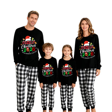 Family Christmas 2026 Making Memories Together Text Print Black Long Sleeve Top with Black And White Plaid Pants Family Matching Pajamas