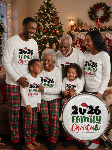 2026 Family Matching Christmas Pajama 2-Piece Set, Soft Long Sleeve Top & Red Green Plaid Long Pants With Pockets, "2026 Family Christmas" Santa Hat Graphic Print, Cozy Loungewear for Christmas Eve & Family Holiday Photoshoot