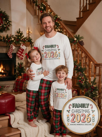 Family Matching 2026 Christmas Pajamas Set Candy Cane Family Christmas Making Memories Together Graphic White Long Sleeve Top and Red Green Plaid Pants Great for Holiday Photoshoots and Christmas Eve Gatherings Soft Sleepwear for the Whole Family