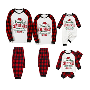 Red and Black Plaid Christmas Pajamas Set With Santa Hat and Christmas Slogan Print
