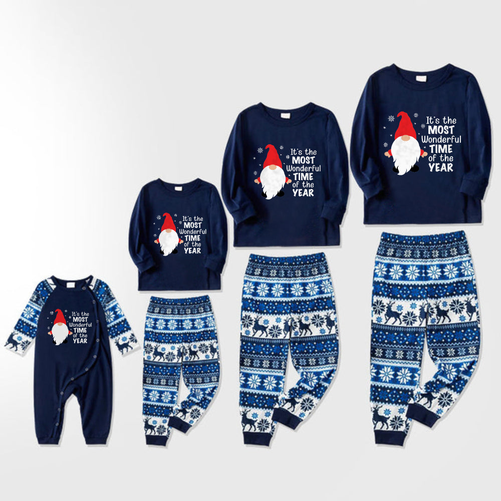 Joyful Blue Christmas Pajamas Set Featuring Gnome with Santa Quotes