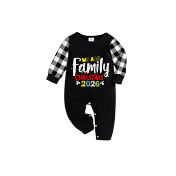 Black and White Plaid Short Sleeve Christmas Pajamas Set with Christmas Text Patterns