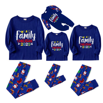 Christmas Family Matching Pajamas-Cozy Blue Pjs Set with "We Are Family Christmas 2025" Artistic Font Print