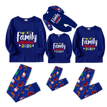 Christmas Family Matching Pajamas-Cozy Blue Pjs Set with "We Are Family Christmas 2026" Artistic Font Print