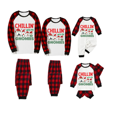 Red and Black Plaid Christmas Pajamas Set With "Chillin With My Gnomies" Print
