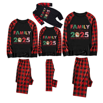 Red and Black Plaid Christmas Pajamas Set With Holiday Lettering