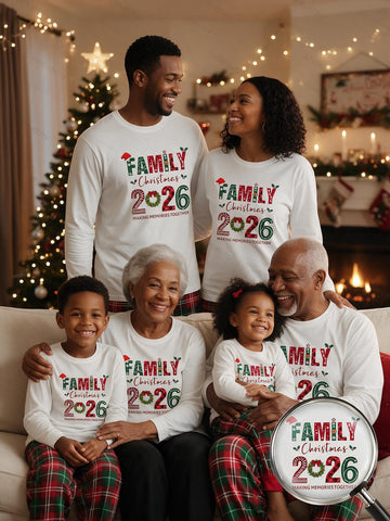 Family Matching 2026 Christmas Pajama Set | Soft 2-Piece Outfit with "Family Christmas 2026 Making Memories Together" Festive Print & Red Green Plaid Pants With Pockets