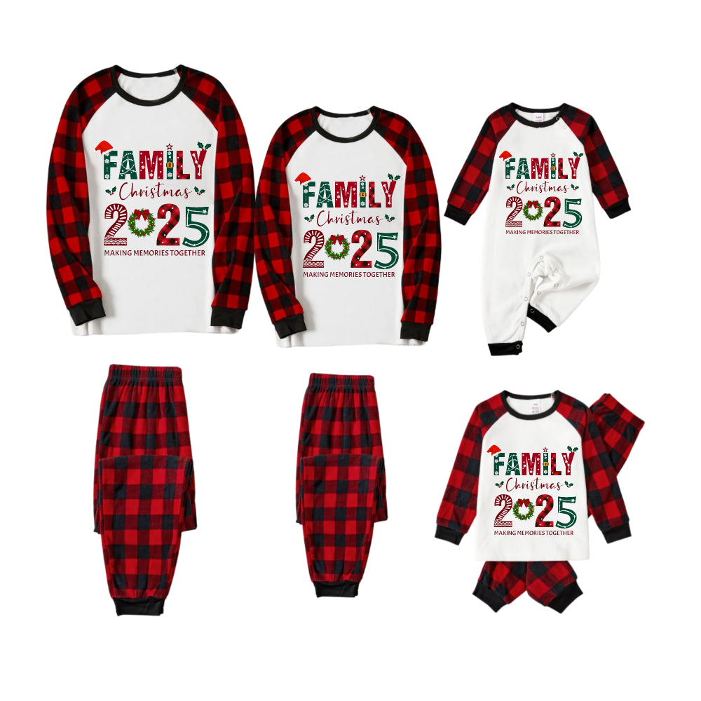 Red and Black Plaid Christmas Pajamas Set With Family Christmas 2025 Colorful Text Print