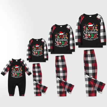 Red and Gray Plaid Christmas Pajamas Set With "Family Christmas 2026 Making Memories Together" Text Print