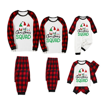 Red and Black Plaid Christmas Pajamas Set With “Christmas Squad” Cartoon Print
