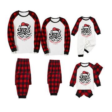 Red and Black Plaid Christmas Pajamas Set With Family Christmas Text Print