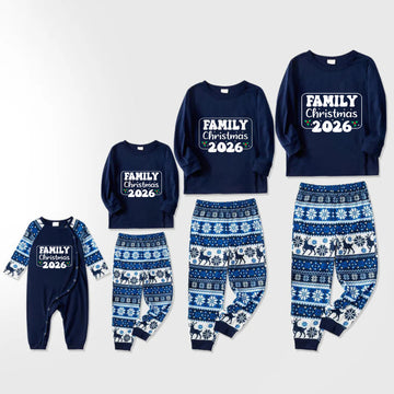 Joyful Blue Christmas Pajamas Set  With Family Matching Slogan Designs