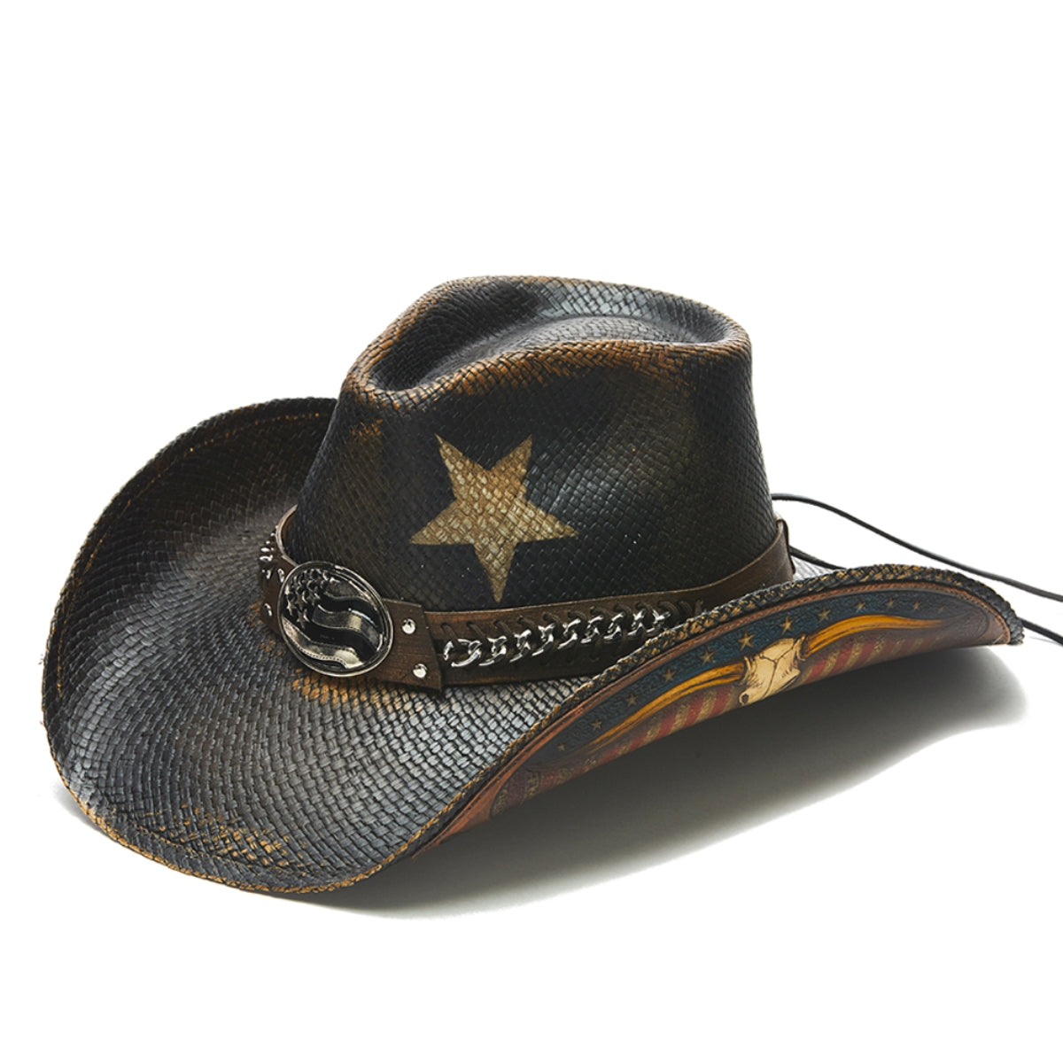 Classic Flag Print Straw Cowboy Hat