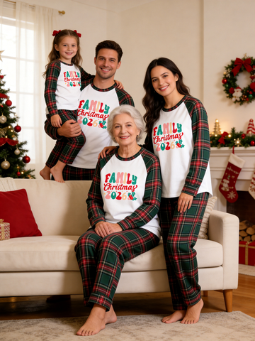 Retro Family Christmas 2026 Letter Print Matching Family Christmas Pajamas Holiday PJs