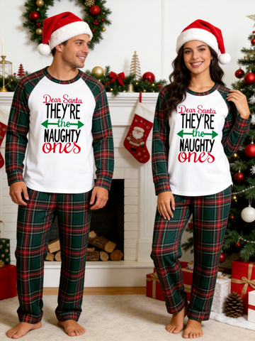 Dear Santa They Are The Naughty Ones Holiday Matching Couple Christmas Pajama Set