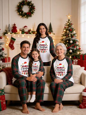 Plaid Stockings & Elements 2026 Family Christmas Matching Holiday Pajamas