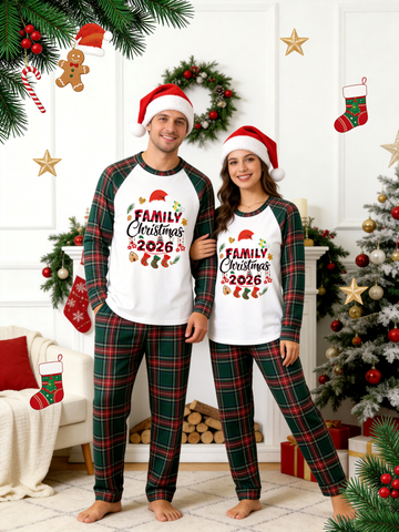 Plaid Stockings & Elements 2026 Couple Christmas Matching Holiday Pajamas
