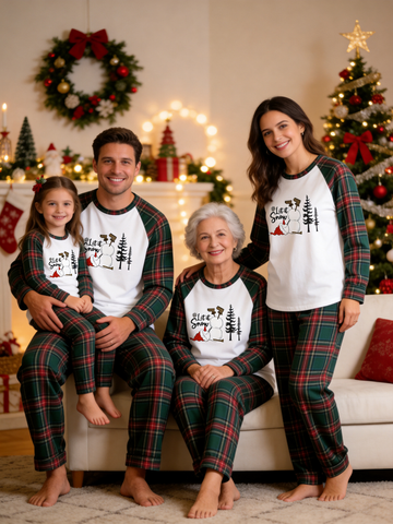Let It Snow Cute Snowman Winter Holiday Matching Family Pajamas
