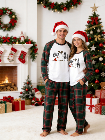 Let It Snow Cute Snowman Winter Holiday Matching Couple Pajamas