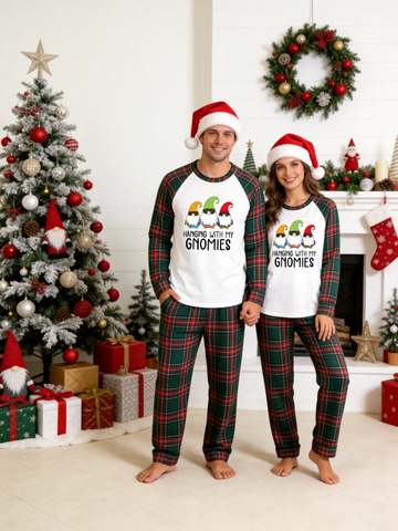 Hanging With My Gnomies Funny Gnome Matching Couple Christmas Pajamas