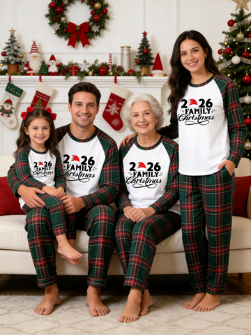 2026 Family Christmas Santa Hat Print Matching Family PJs Holiday Sleepwear