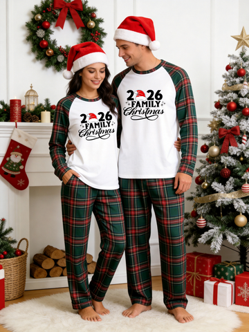 2026 Couple Christmas Santa Hat Print Matching Couple PJs Holiday Sleepwear