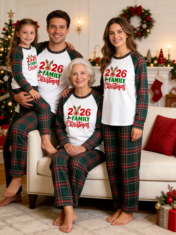 Cute Reindeer 2026 Family Christmas Matching Holiday Pajama Set