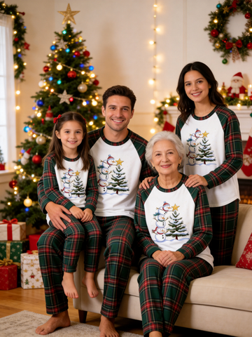 Stacked Snowmen & Christmas Tree Winter Holiday Matching Family Pajamas