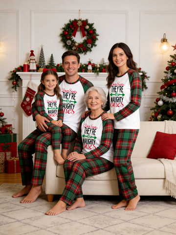 Dear Santa They Are The Naughty Ones Red Green Plaid Matching Family Christmas Pajama Set