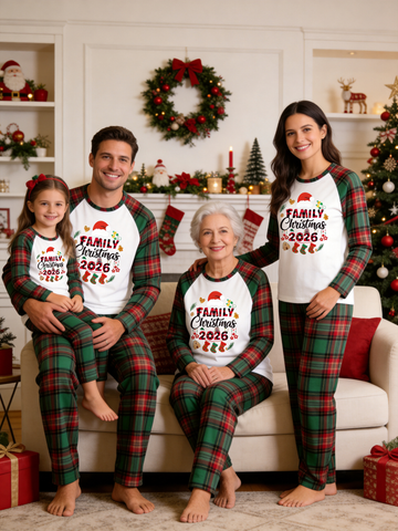 Plaid Stockings & Elements 2026 Family Christmas Tartan Plaid Matching Holiday Pajamas
