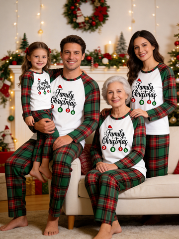Family Christmas Ornaments 2026 Print Red Green Plaid Matching Family Christmas Pajamas