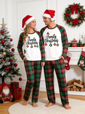 Couple Christmas Ornaments 2026 Print Red Green Plaid Matching Couple Christmas Pajamas
