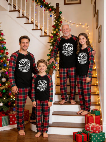 Christmas Family Green and Red Plaid Pajamas Set Black Ground with 'MAKING MEMORIES TOGETHER Family Christmas 2026' Circular Print
