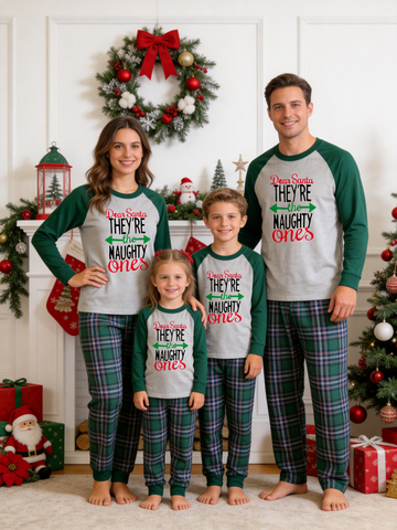 Dear Santa Theyre the Naughty Ones Family Christmas Matching Pajamas Set with Plaid Pants