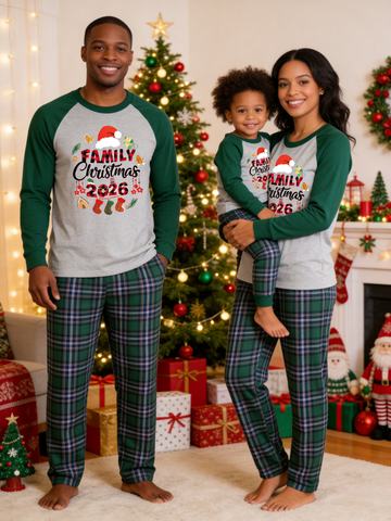Family Christmas 2026 Hanging Stockings Family Matching Pajamas Set with Plaid Pants