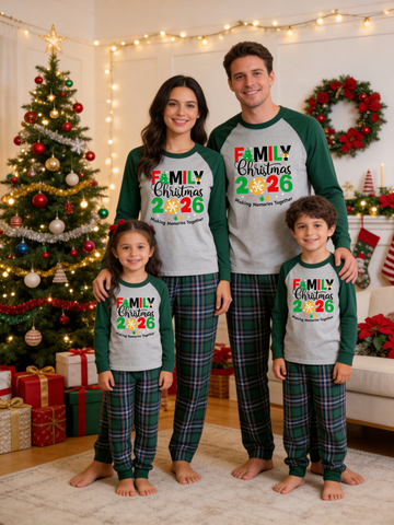 Family Christmas 2026 Snowflake Making Memories Together Family Pajamas Set with Plaid Pants