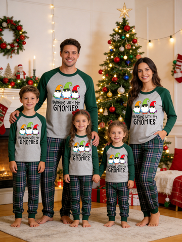 Hanging With My Gnomies Sunglasses Gnomes Family Christmas Pajamas Set with Plaid Pants