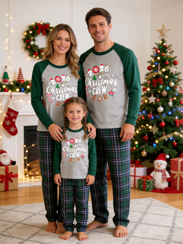 2026 Christmas Crew Festive Icons Family Matching Pajamas Set with Plaid Pants